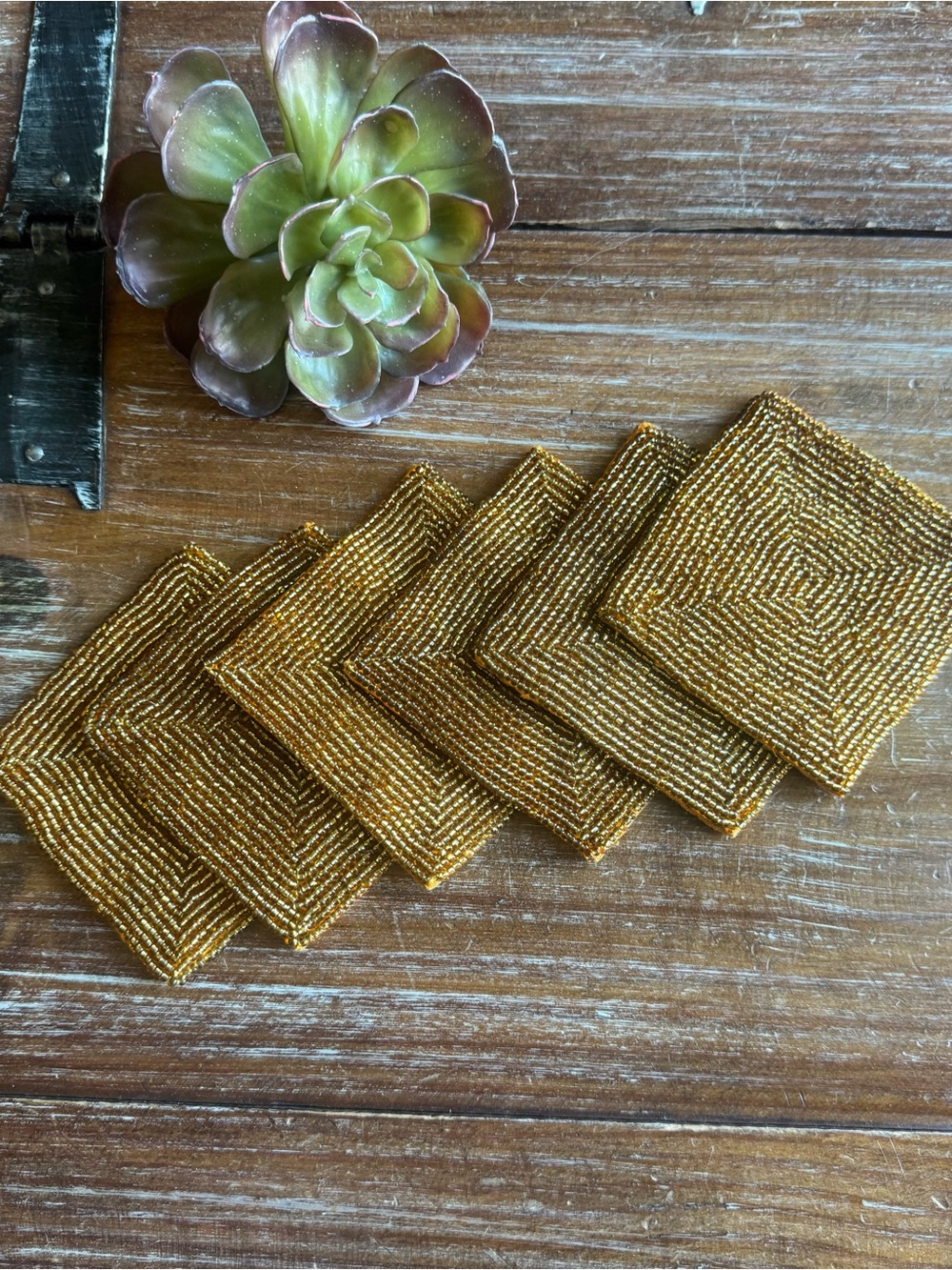 Gold Beaded Square Coasters - Set of 6